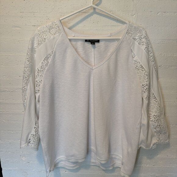 Boho-Chic Fairy Feminine Romantic White Lace Detail Knit Top by I.N.C. Large - Picture 3 of 8